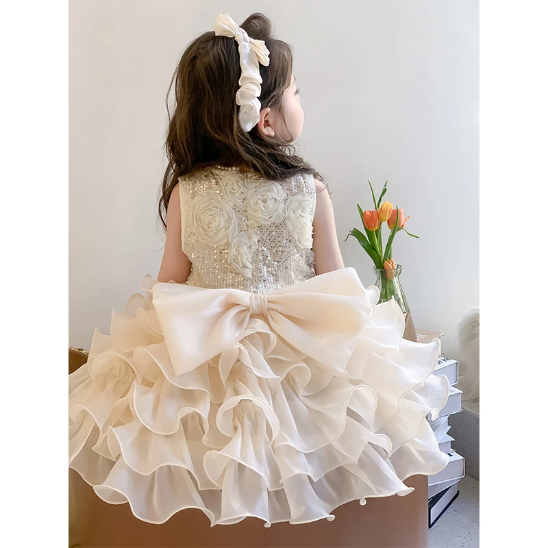 女童2025年夏款新款亮片结礼服裙表演公主生日连衣裙网红童