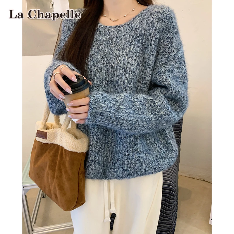 拉夏贝尔韩版高级纯色套头软糯毛衣女秋冬内搭加厚保暖针织衫上衣