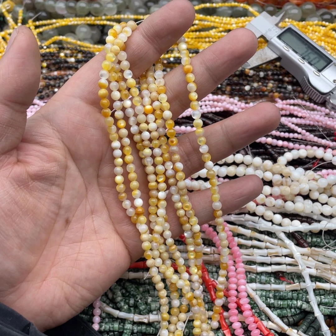 玛瑙/玉髓珠宝半成品未镶嵌一条装4mm黄金呗圆珠