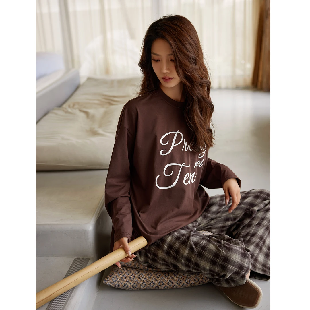 美腾新款长袖睡衣女春秋季柔软棉抗菌家居服休闲宽松长裤套装慵懒