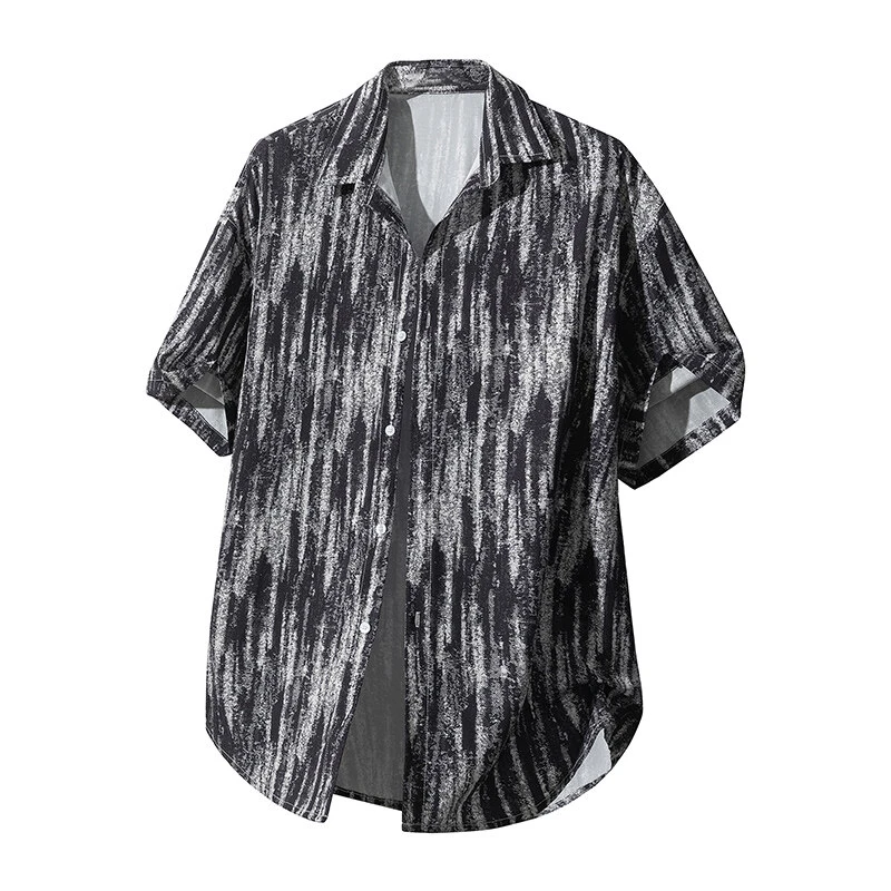 夏季冰丝花衬衫短袖男宽松休闲薄款碎花沙滩衬衣女高级感港风半袖