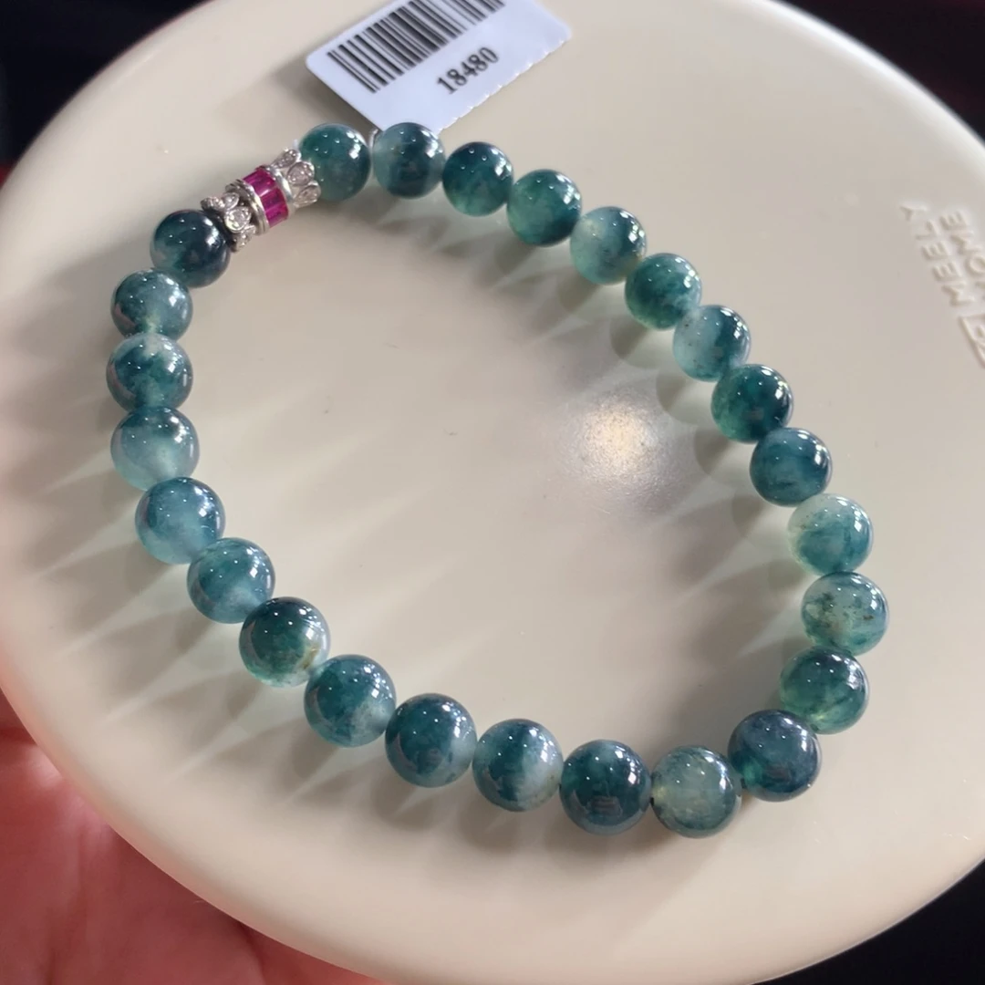 翡翠未镶嵌手链老坑种•冰润老蓝水飘花卡7+