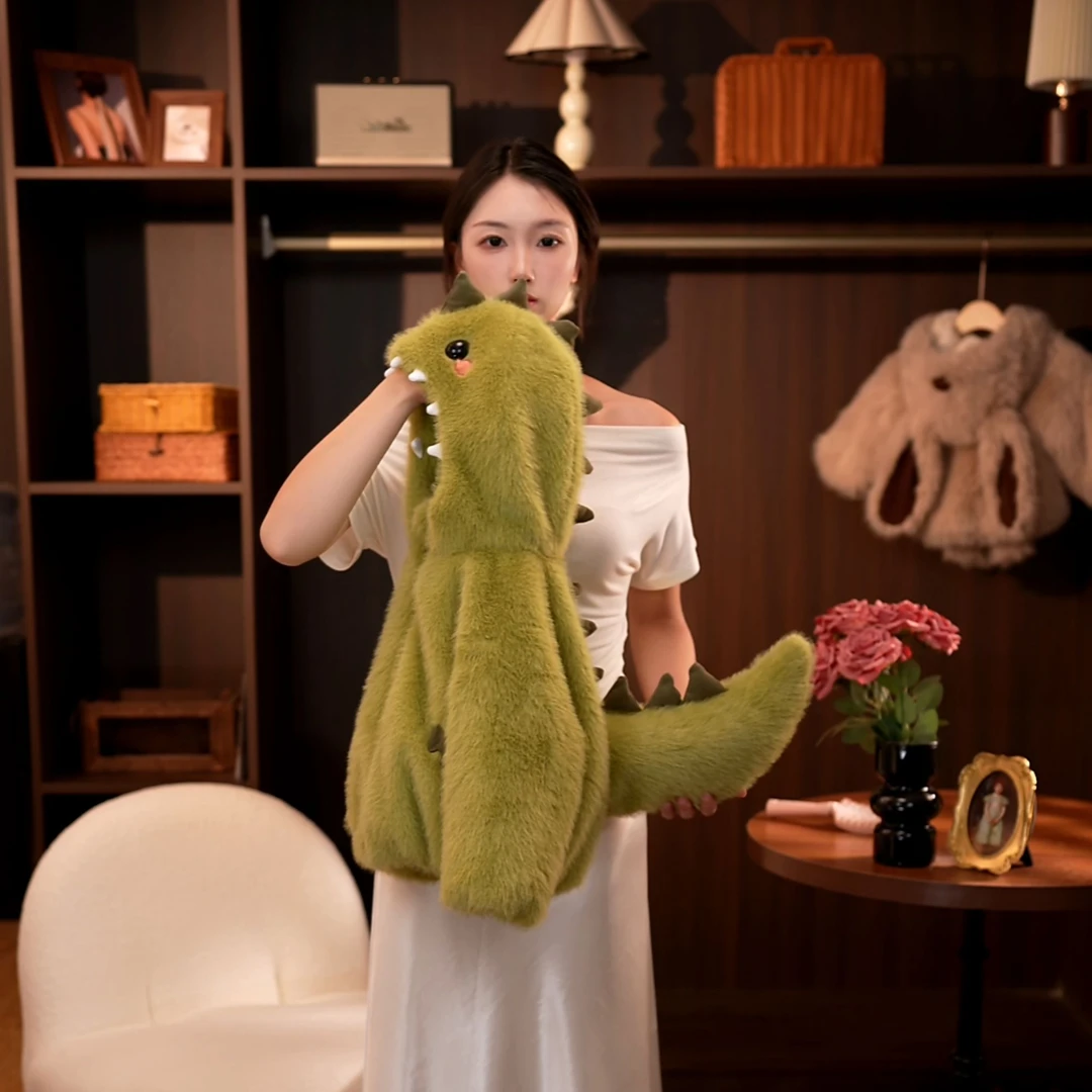 女童加绒加厚外套秋冬季2025新款洋气大尾龙恐龙可爱保暖毛毛外套