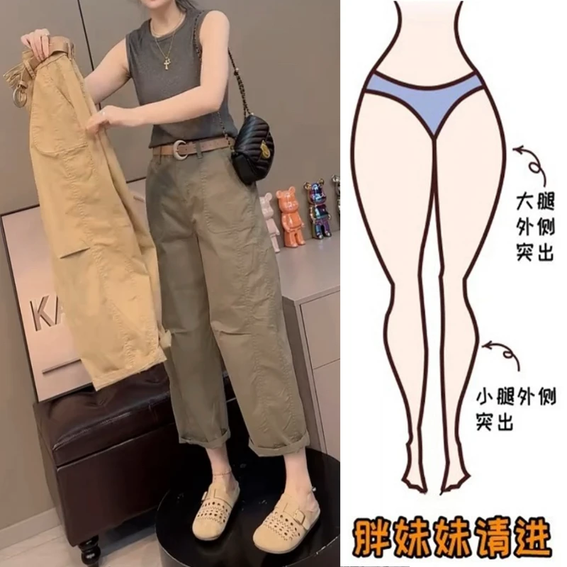 Aimeerosa/艾洛莎2025夏季超薄百搭九分牛仔裤小个子设计感工装裤