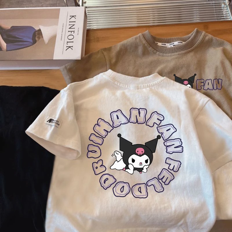 女童纯棉短袖T恤休闲库洛米衣服中大童夏季洋气半袖时尚女宝ins风