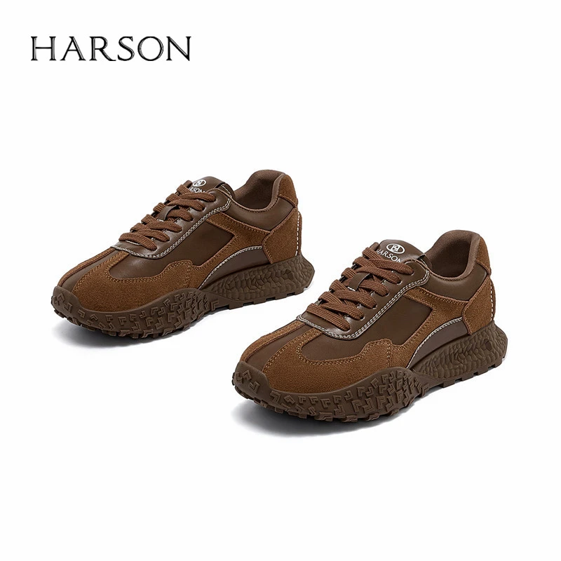 Harson/增高系带圆头深口时尚休闲鞋透气舒适低帮耐磨复古软底