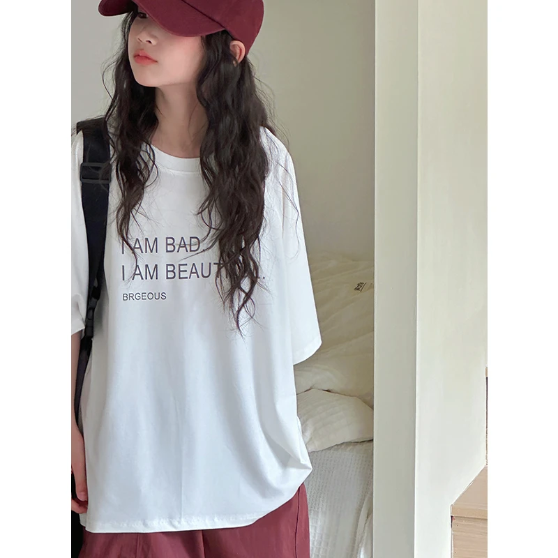 K28604韩系落肩女童夏装T恤儿童短袖上衣服2025新款宽松休闲T恤潮