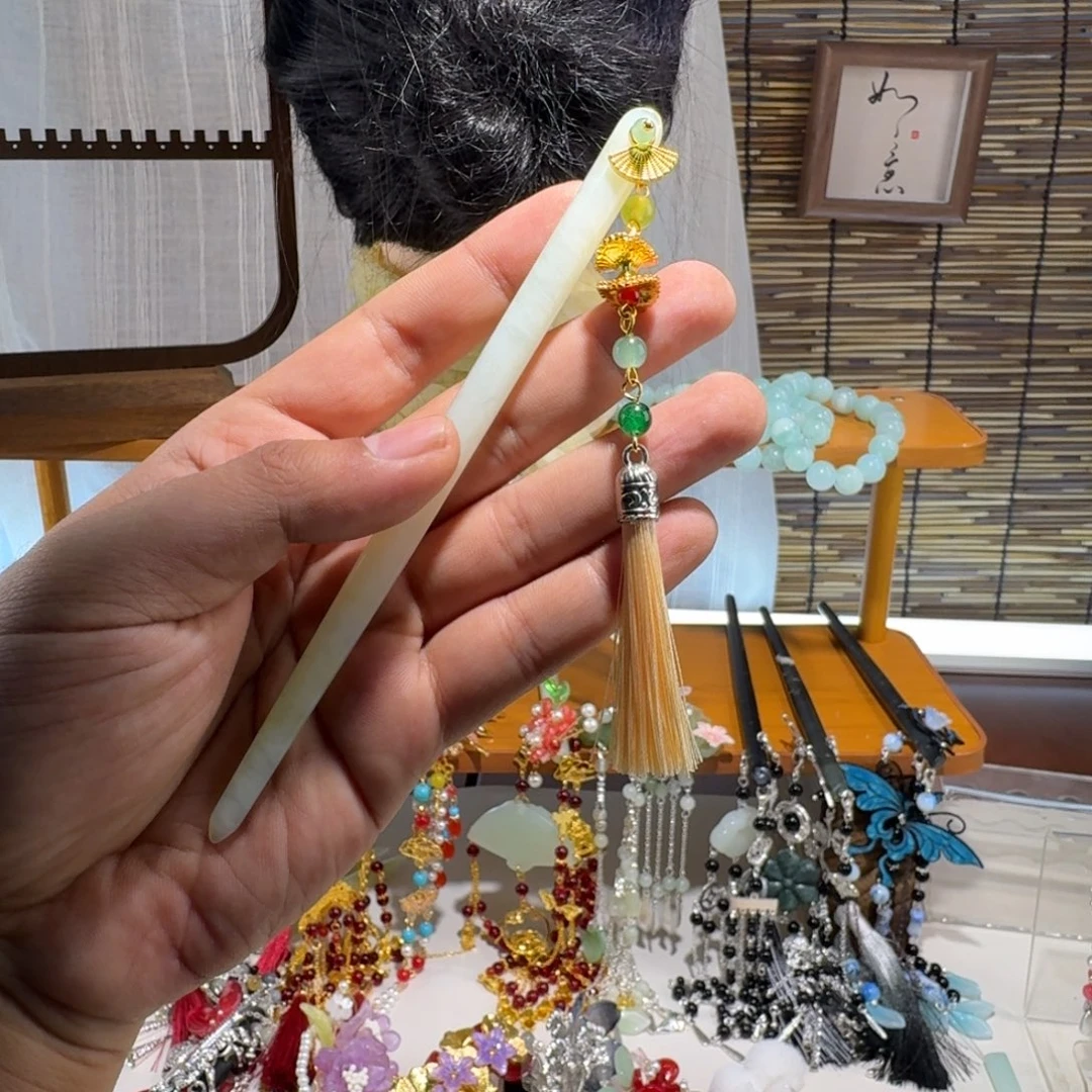 蛇纹石玉合金发饰