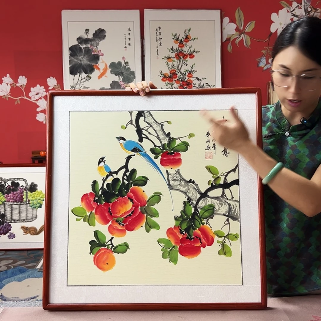 国画手写手绘国画作品带框包邮62✖️62