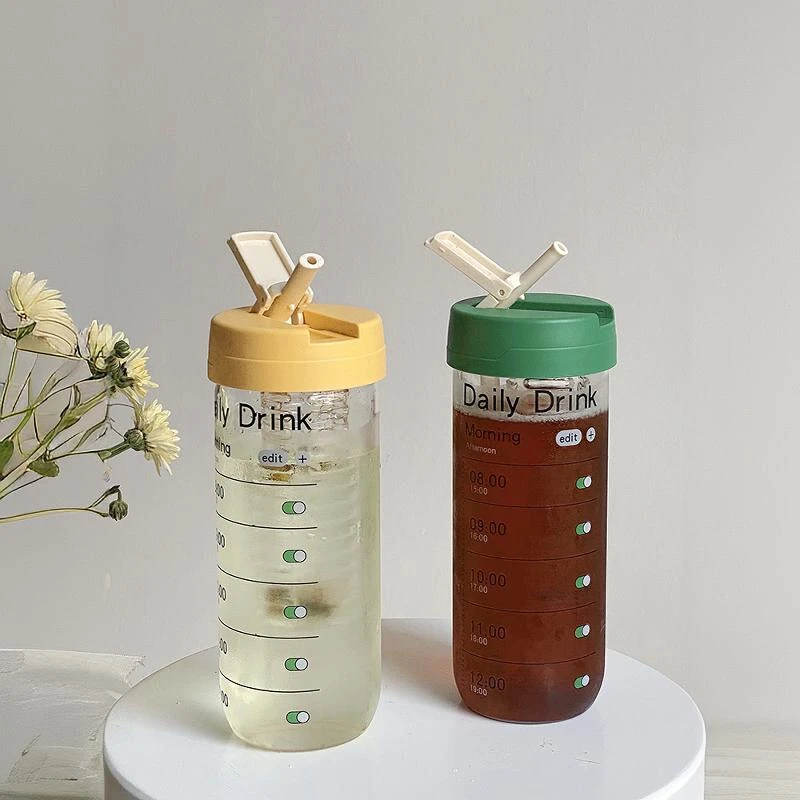 大容量玻璃杯吸管杯女生高颜值茶水分离耐热运动水杯刻度泡茶杯子