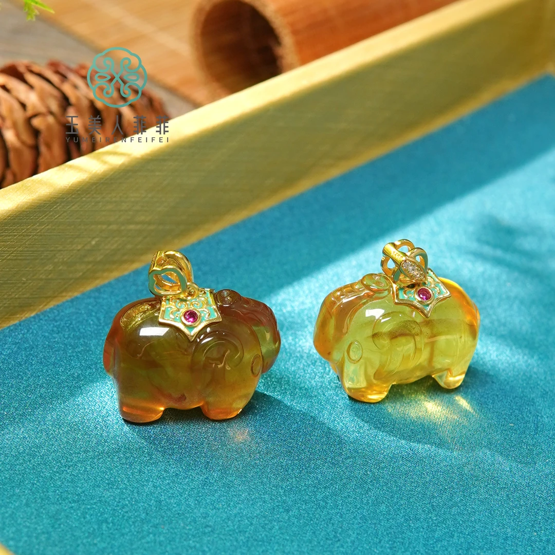 菲菲珠宝好#S925琥珀大象吊坠约23*16mm-多样性发一