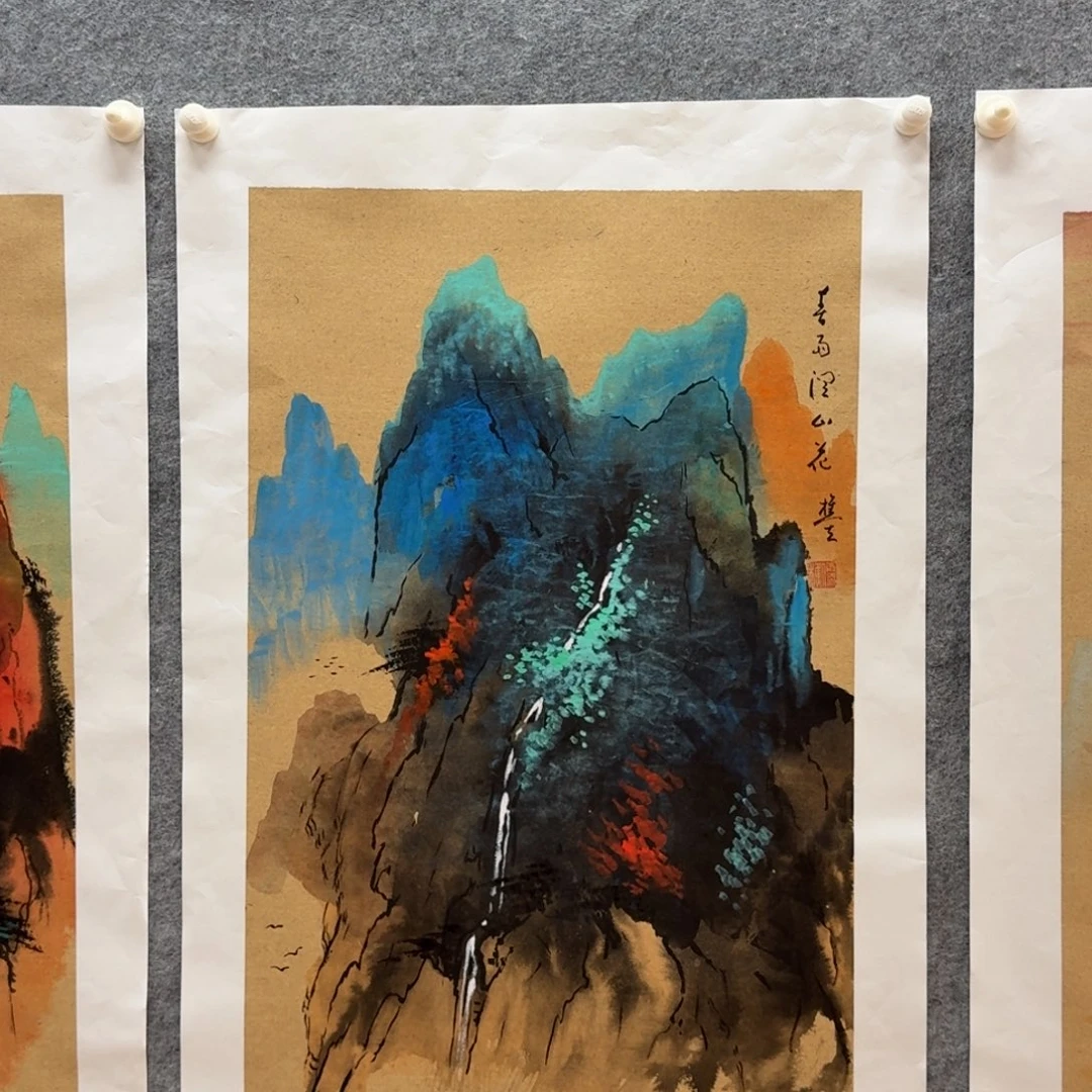 国画刘儒樵四尺三开山水