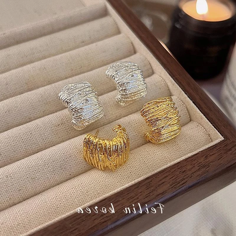 铜合金锆石耳饰 法式金色耳钉女耳环小众设计高级感2新款爆款s925