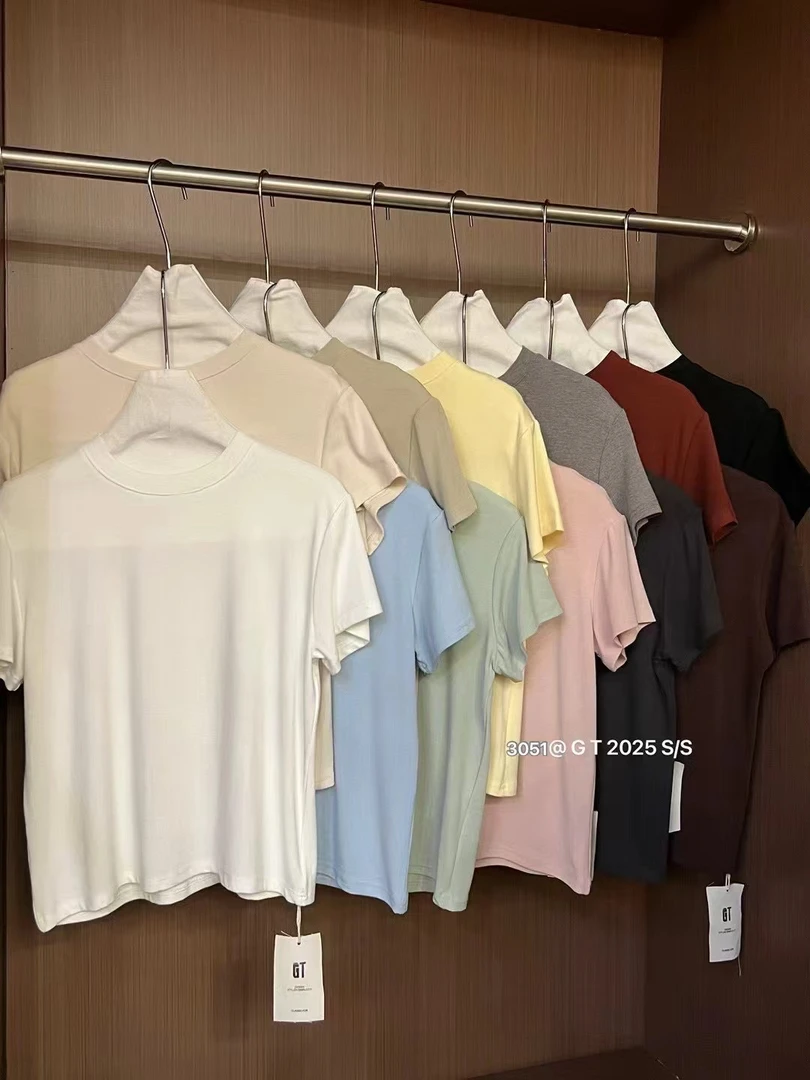 Meiky饼 软糯舒适 简约圆领纯色面膜感短袖T恤 10色