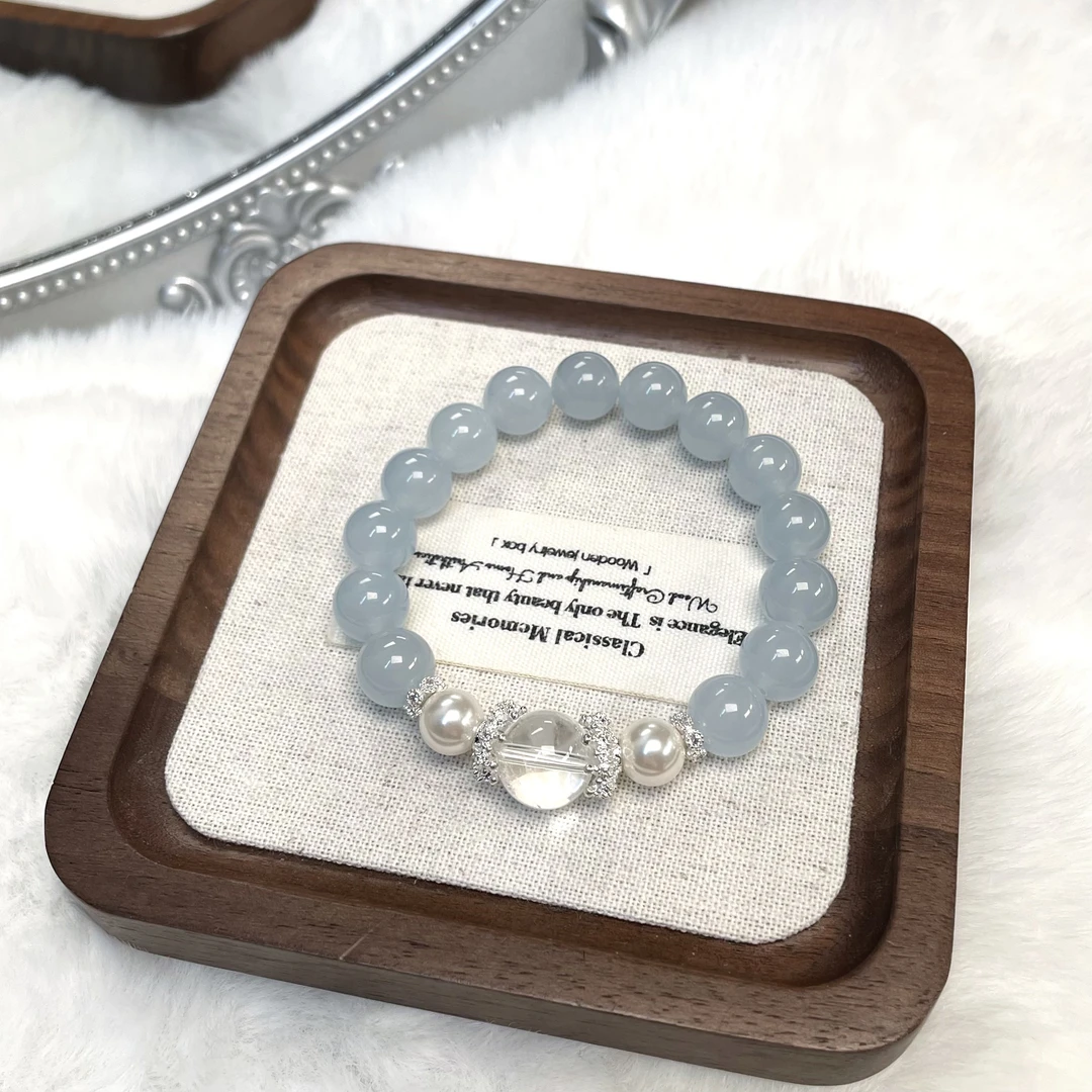 xy117 蓝玉髓施家珍珠锆石隔珠花托手串