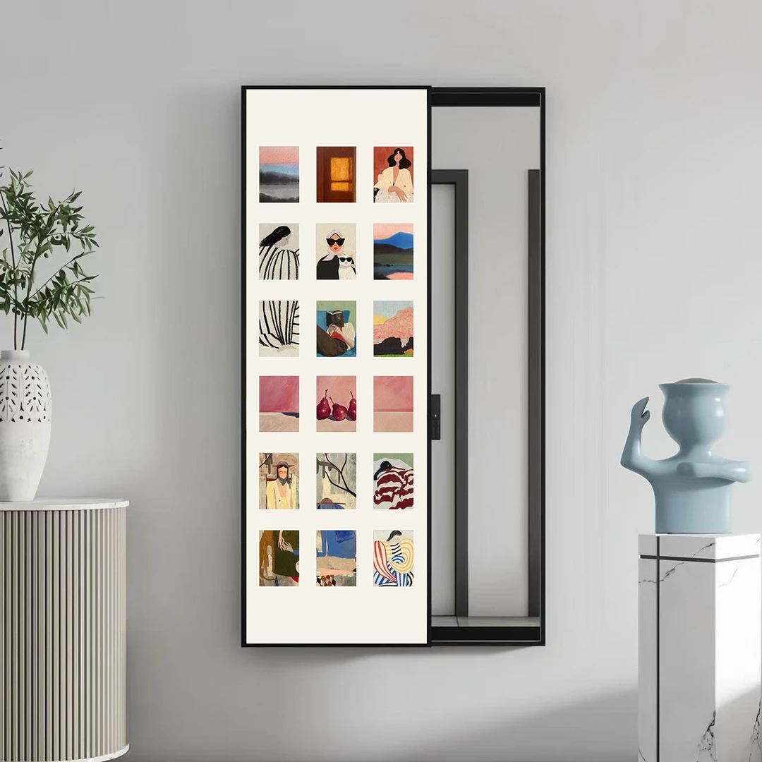 【绵绵专属】奶油风隐藏穿衣镜推拉画面可定制挂墙式简约