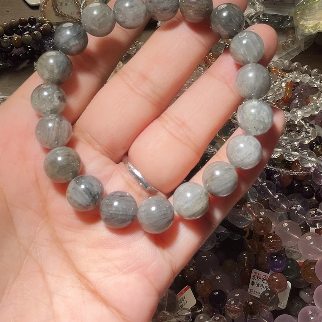 水晶手链未镶嵌灰兔毛10毫米。