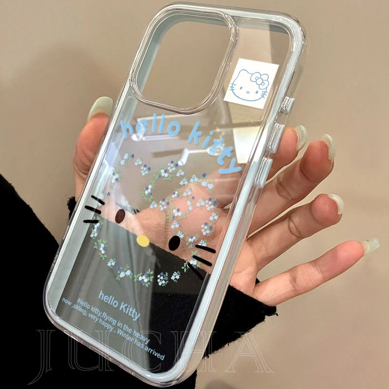 花朵凯蒂猫适用苹果16promax手机壳女透明红米k80可爱opporeno13