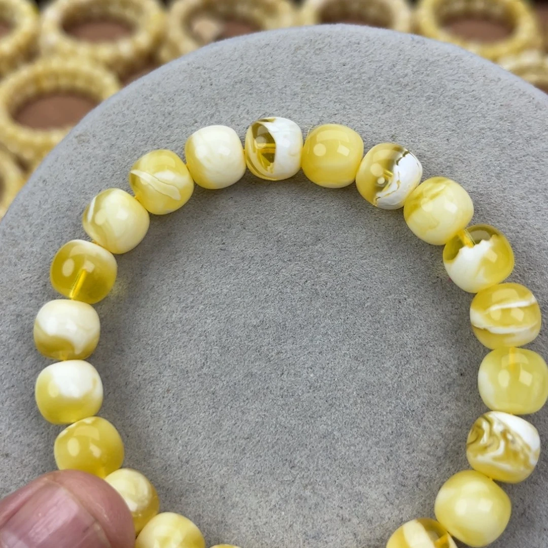 蜜蜡未镶嵌手串纯天然俄料金瓷白极限弧高桩10.5*9.7腕口18+