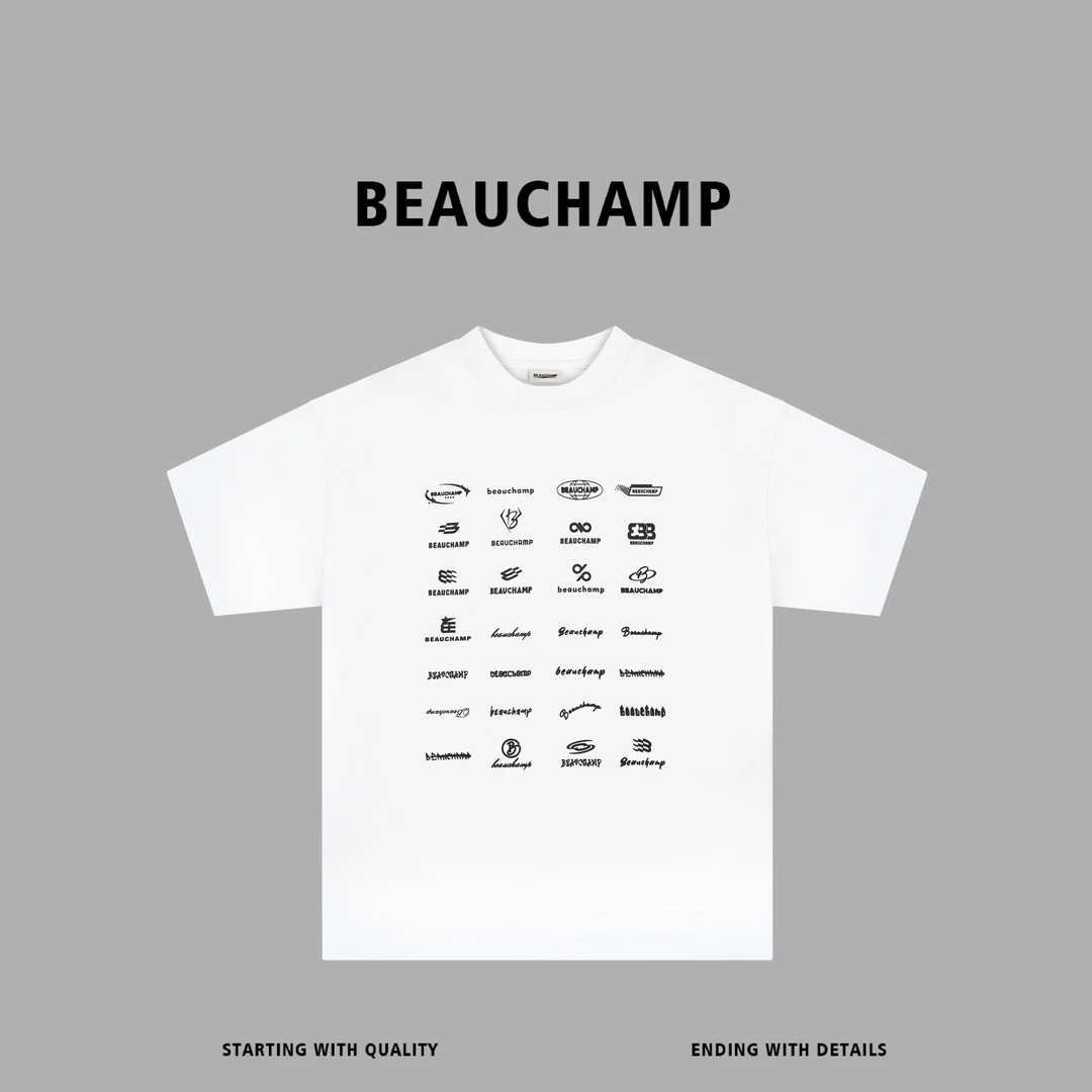 Beau champ品牌 字母印花宽松圆领套头纯棉短袖T恤 5017#
