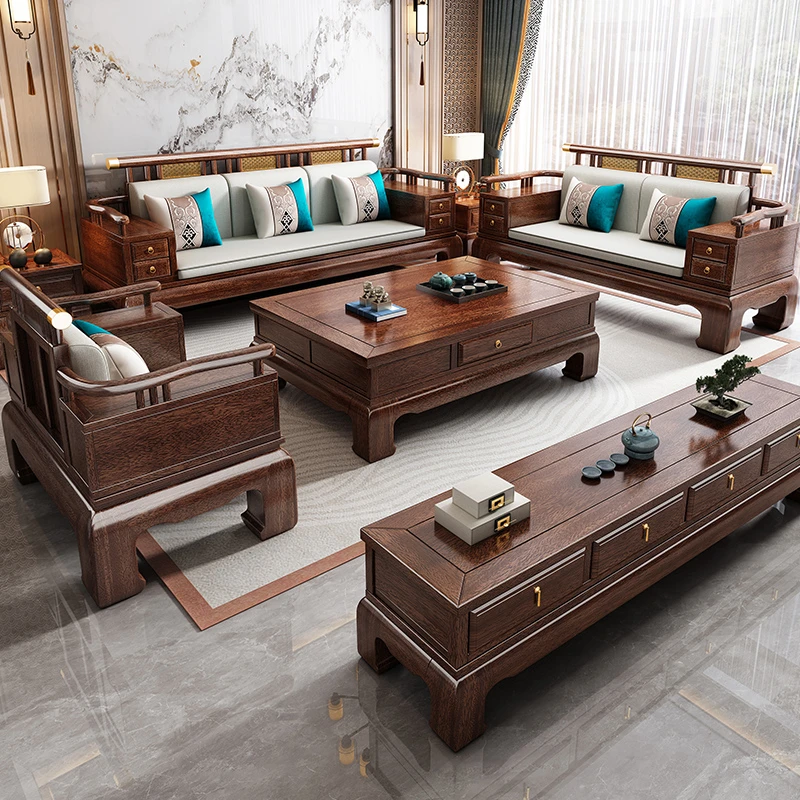 乌金木沙发新中式沙发别墅实木沙发沙发客厅全套新中式新中式家具
