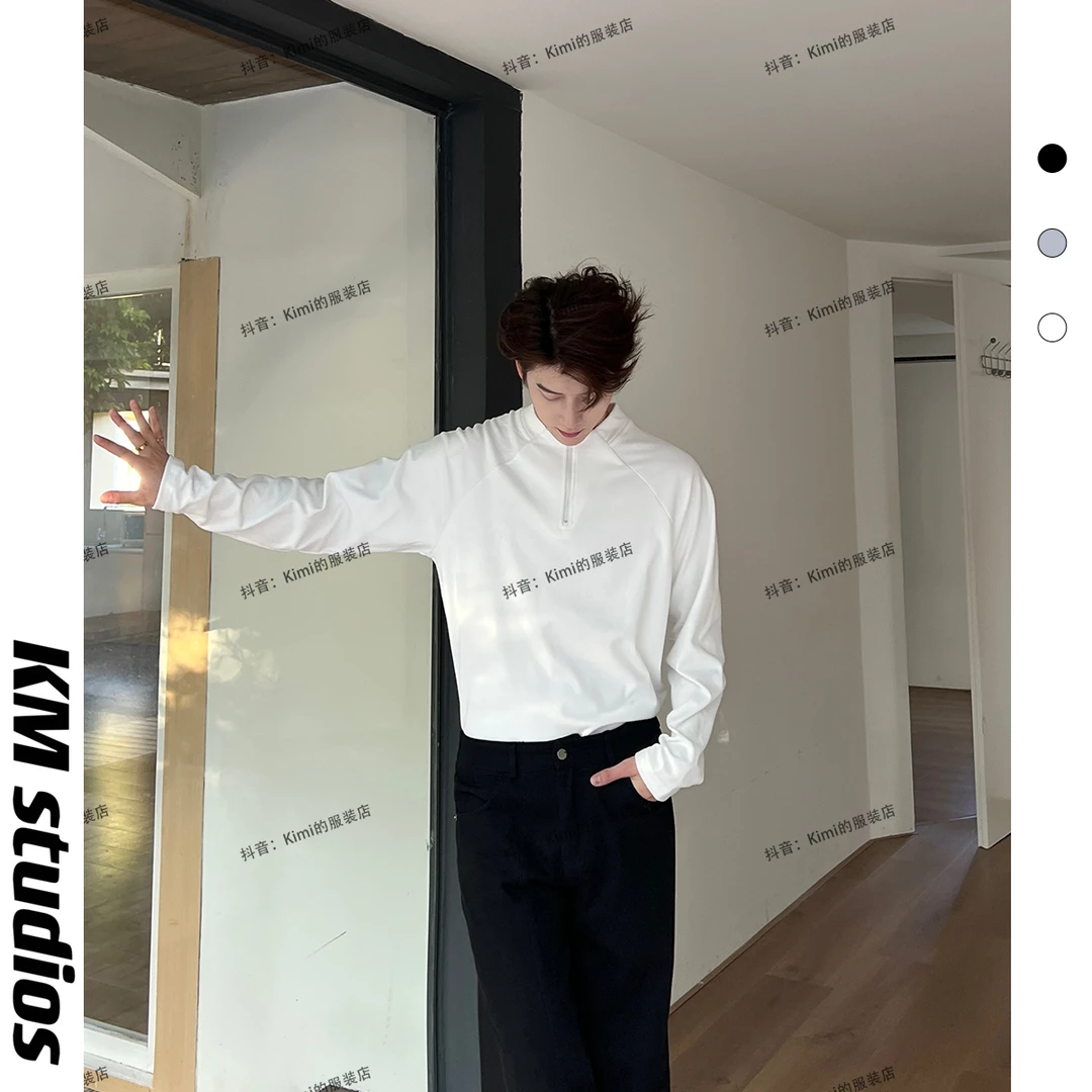 KM studios25秋冬亲肤软糯德绒拉链插肩长袖立领打底保暖上衣男女