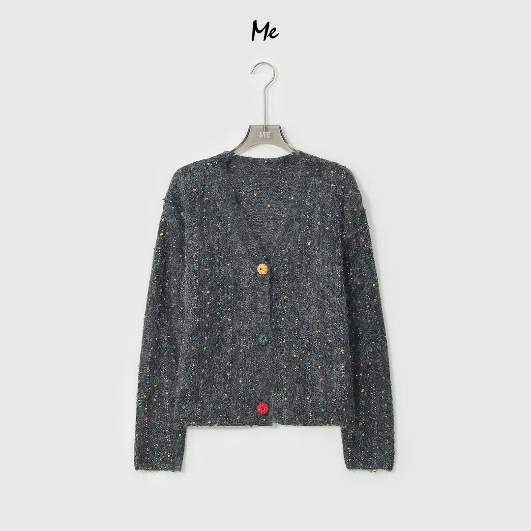 ME【星光小南瓜】绵羊毛马海毛混纺亮片花纱拉毛时尚毛衣MESA2213