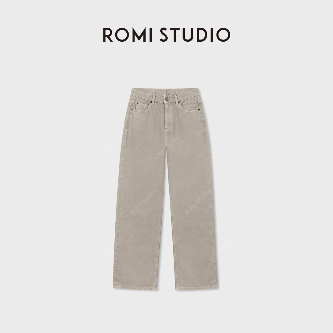 ROMI STUDIO“法式优雅”长绒斜纹棉高士线洗水直筒牛仔裤431NS080