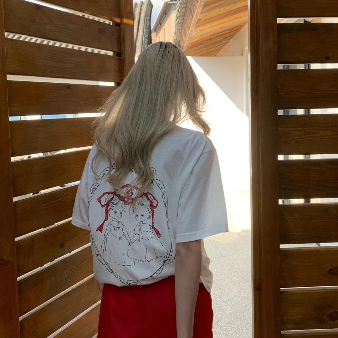 8uioio 天使爱神 白色短袖t恤女春夏宽松休闲圆领上衣 K40248986