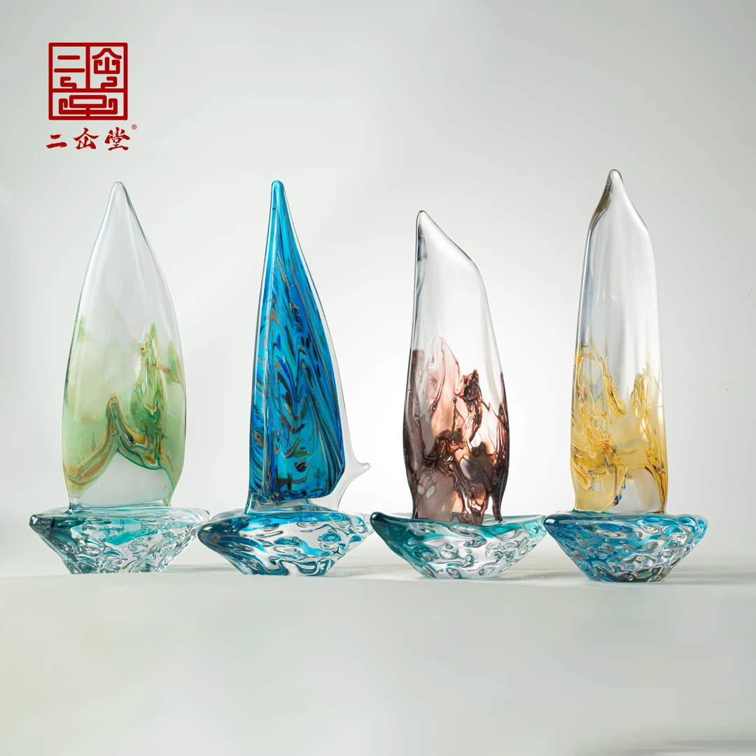 二仚堂中秋好礼博山琉璃《一帆风顺》轻奢时尚纯手工工艺品琉璃摆件