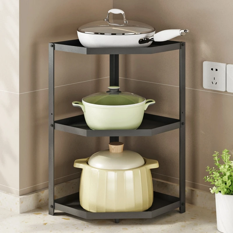 厨房锅具收纳置物架水槽下橱柜内放炒锅架子台面转角三层多层家用