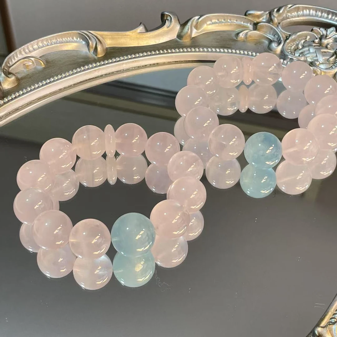 16mm+粉水晶配海蓝宝顶珠1460 颜色微差 多样性发一