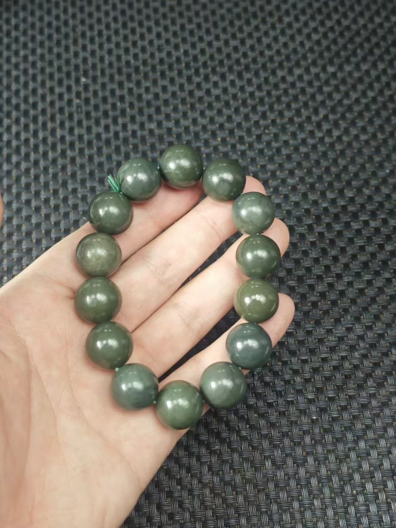 天然和田玉老料卡16mm圆珠单圈手串1.22清货3