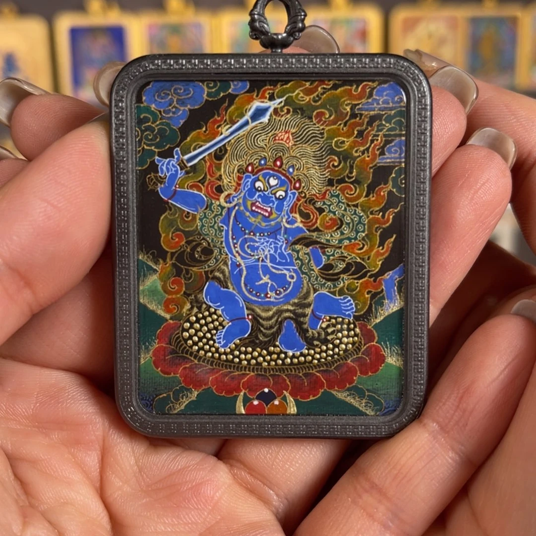 吊坠不动鸡守护黑金青海热贡唐卡