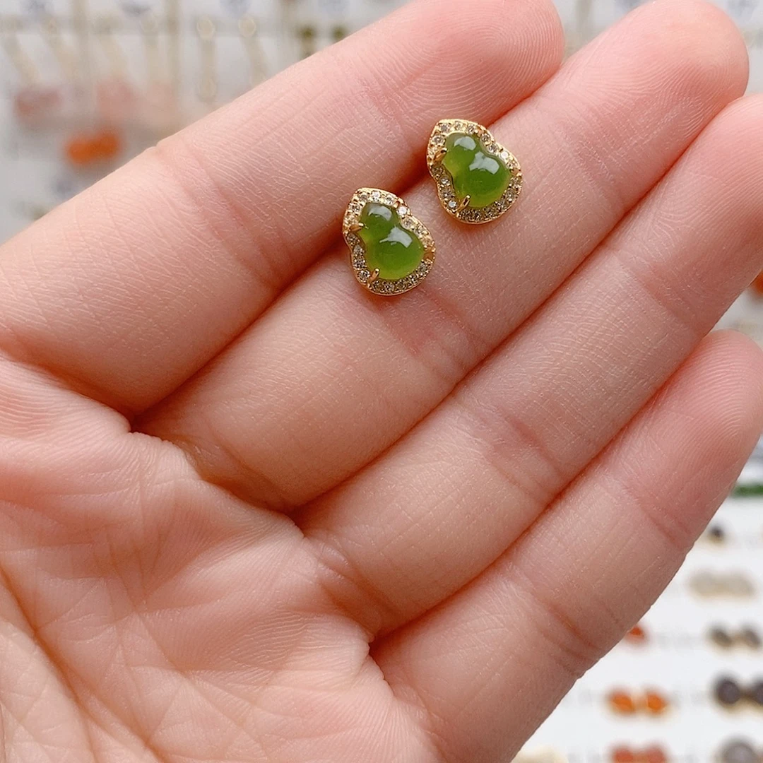 和田玉银S925镶嵌耳饰