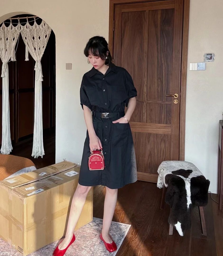 95新 Prada/普拉达 普拉达/黑色腰带款连衣裙