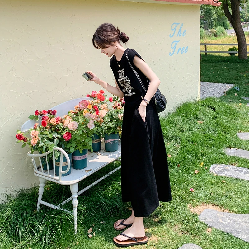 韩系休闲黑色套装裙子女夏季2025新款高级感时尚显瘦半身裙两件套