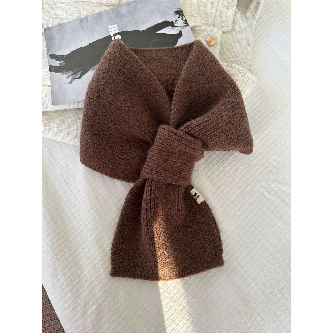 FAVMARTHA美拉德风简约基础款百搭穿洞针织围脖秋冬纯色保暖交叉