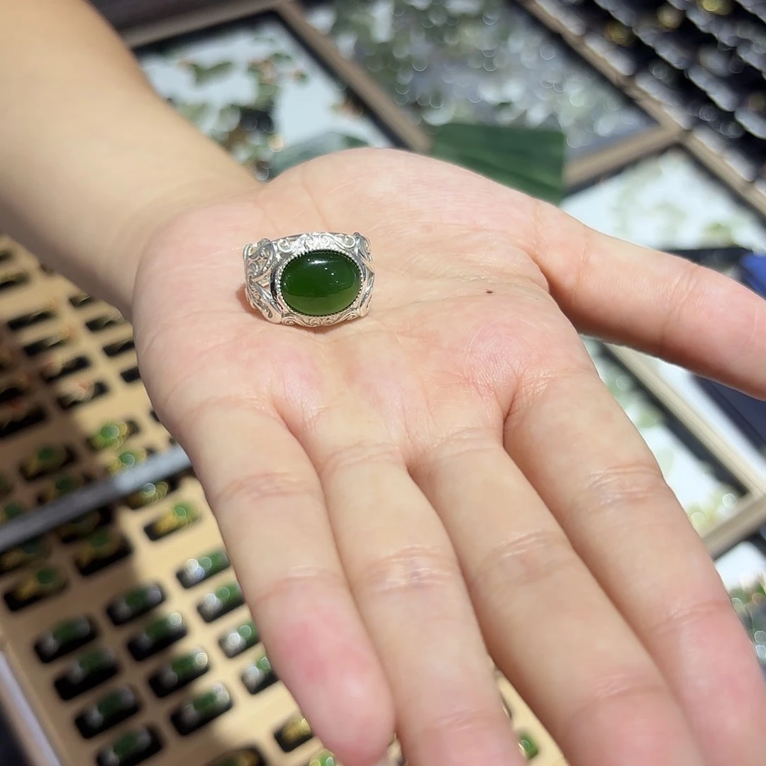 和田玉戒指银S925镶嵌