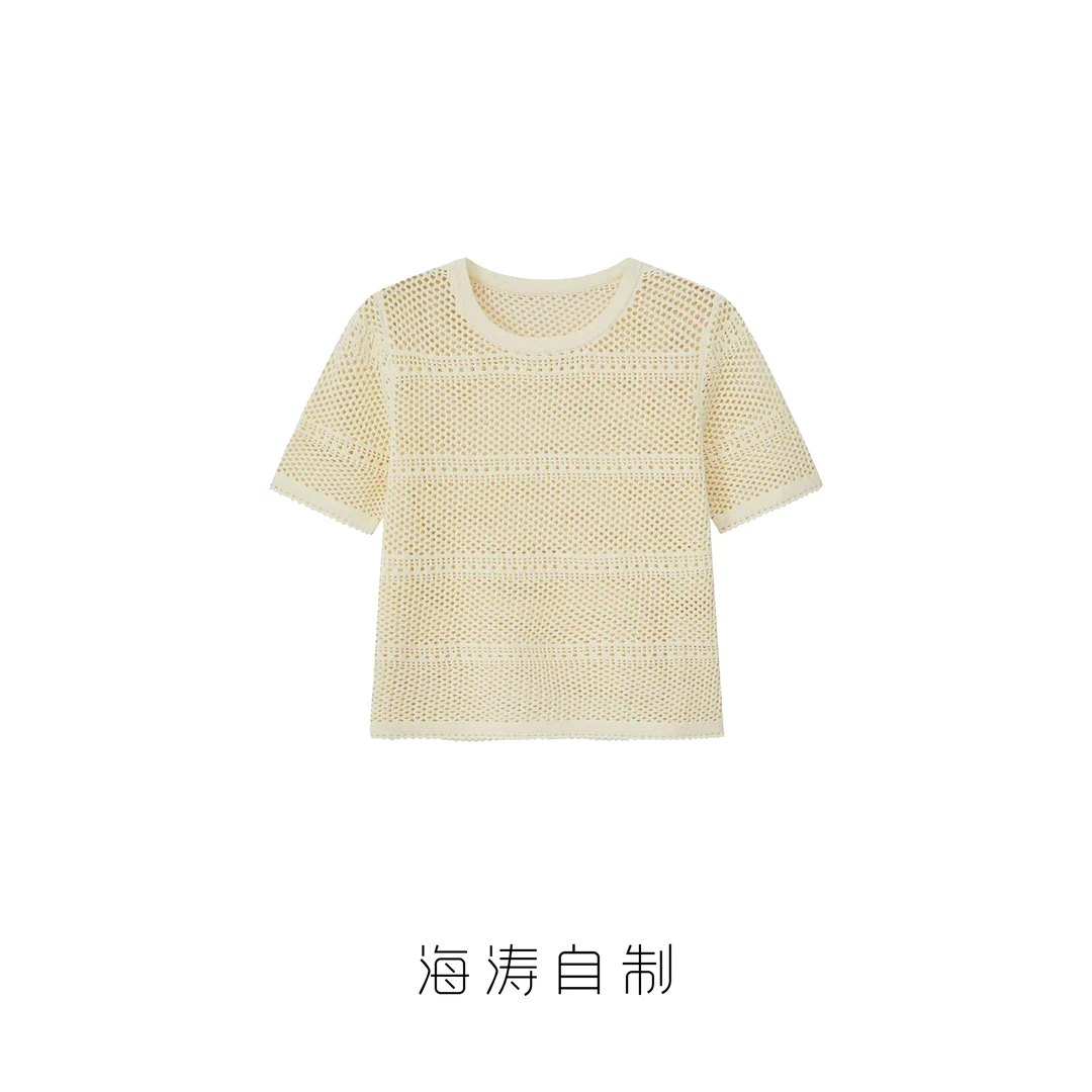 MOVNSENR 「若隐若现」32S100%高捻精纺棉镂空针织T恤 GJA305