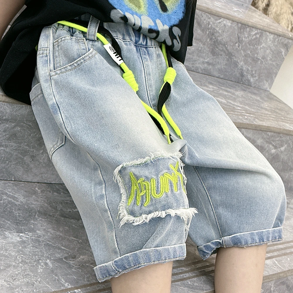 儿童短裤夏季五分裤中裤牛仔裤休闲宽松韩版刺绣中大童LZX535