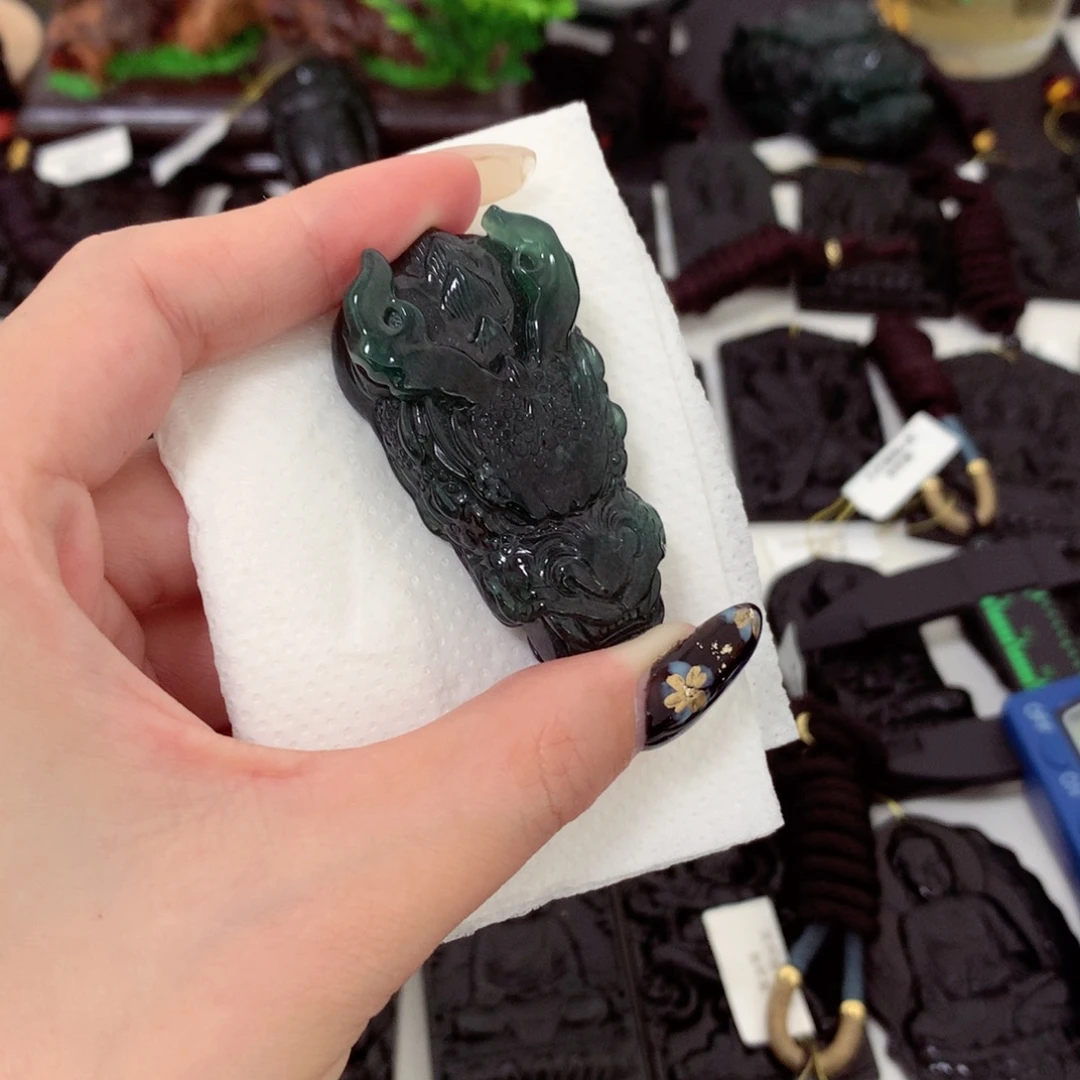 翡翠未镶嵌挂件天然缅甸a货钢琴黑挂件