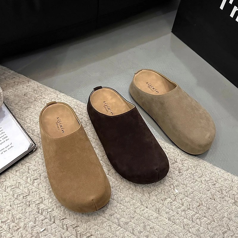 复古包头勃肯拖鞋女2025春季新款厚底休闲百搭休闲博肯半拖鞋女