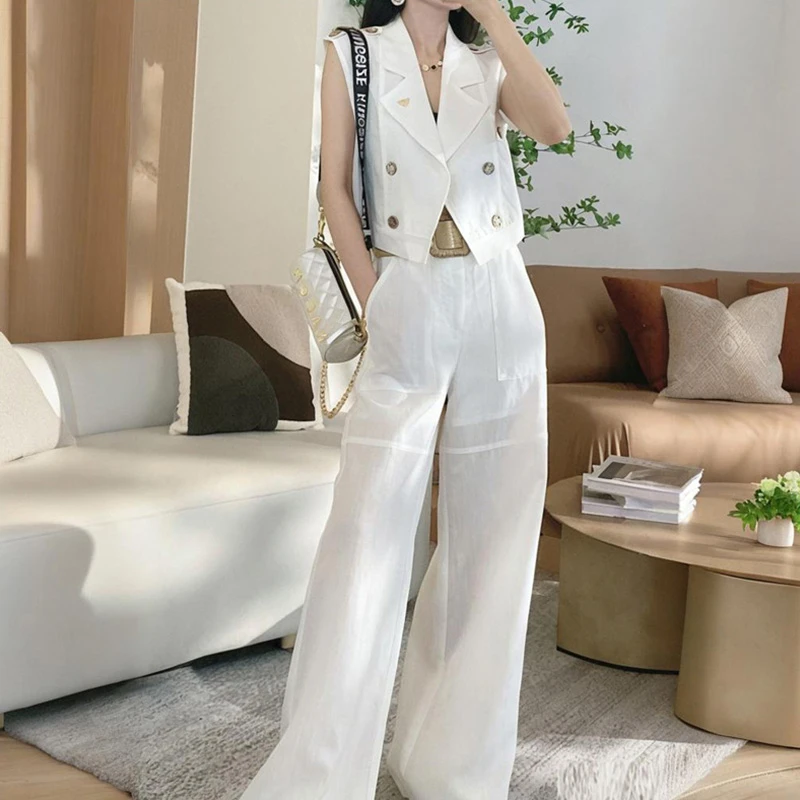 法式气质高级感穿搭时尚套装女2025夏季新款马甲上衣阔腿裤两件套