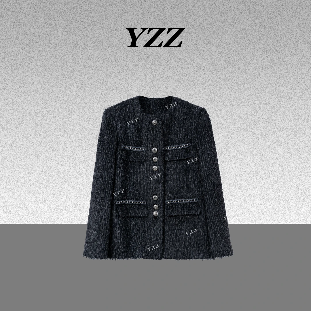 YZZ “黑松露”苏力羊驼毛小香风精致绵羊毛气质外套 810455