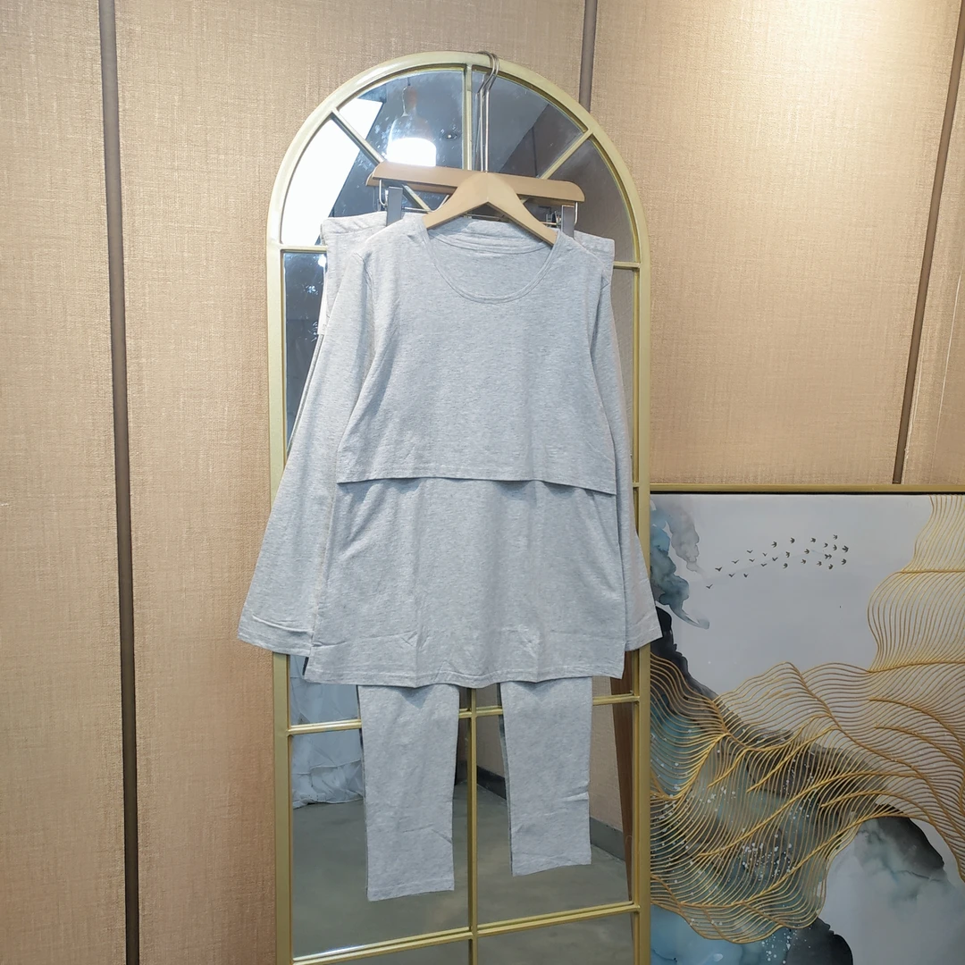 EY123孕妇灰色秋衣套装L100-130XL140