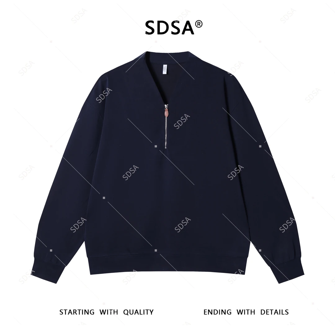 SDSA男士秋冬新款轻奢痞帅男装韩版纯色半拉链V领卫衣网红款显瘦