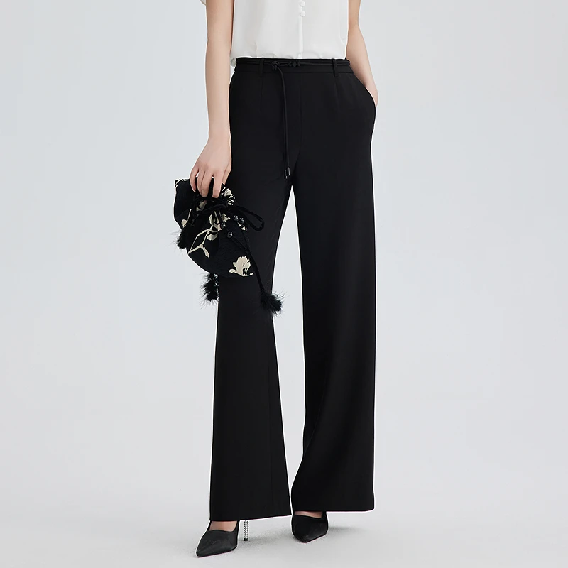 【粉丝专享】OBEG欧碧倩轻中式黑色直筒裤50502548