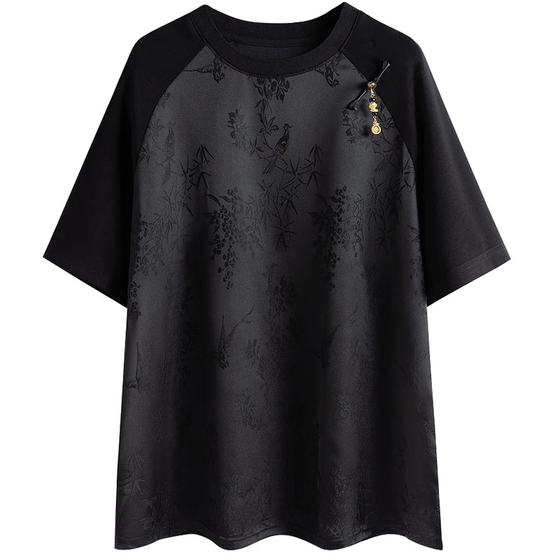 丝柏舍2025秋季新款女装圆领宽松休闲短袖新中式盘扣T恤S51R0939T