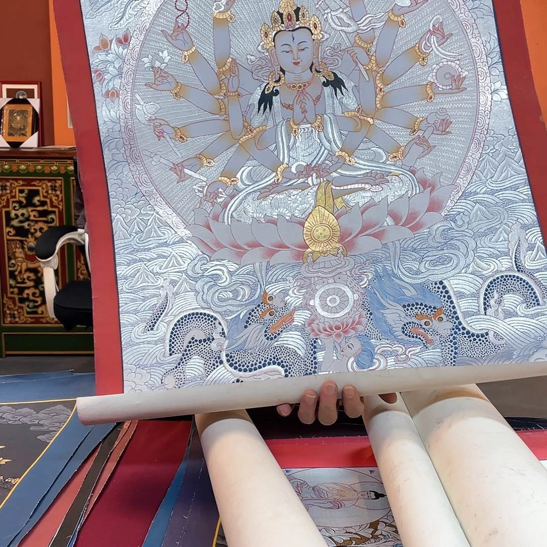 装裱画55×75纯手绘银箔准提